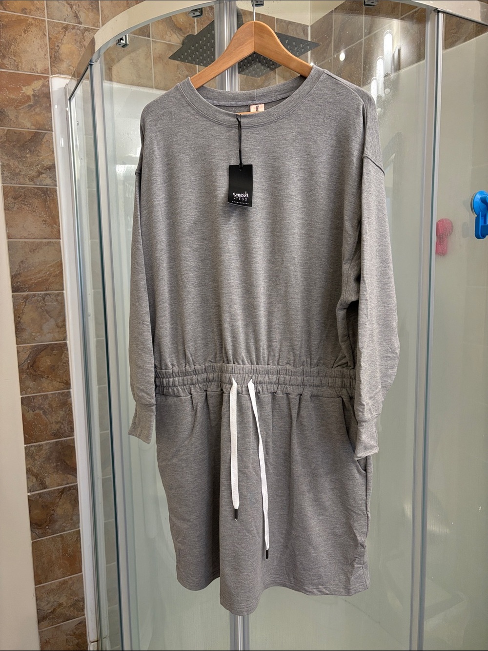 Smash + Tess. Casual Drawstring Sweatshirt Dress - Gray